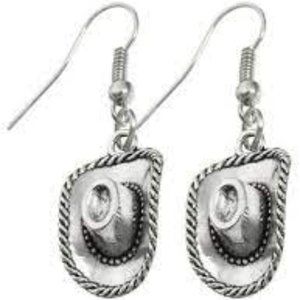 Western Cowboy Hat Vintage Alloy Pierced Hanging Dangle Earrings